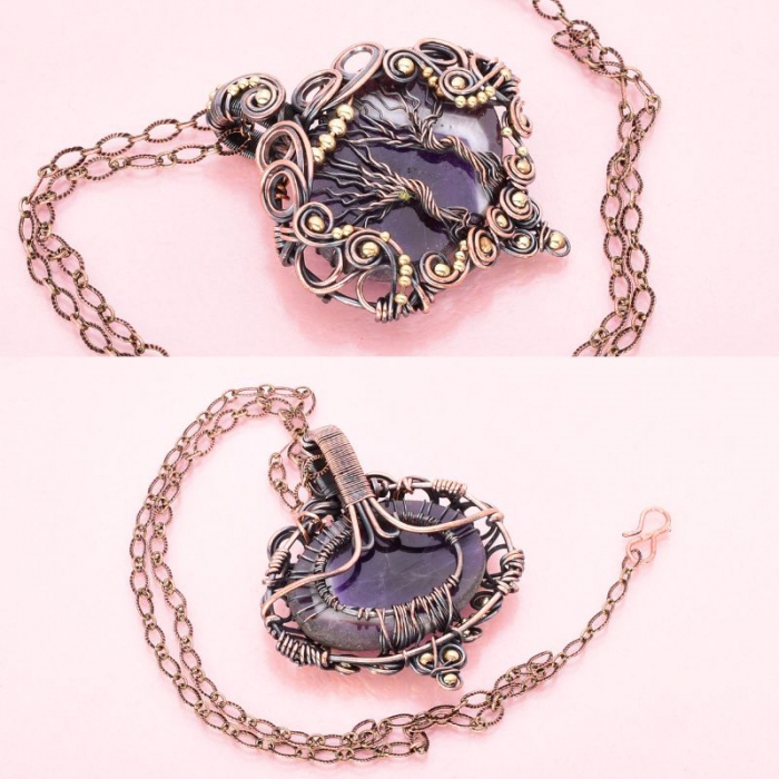 Pandantiv cupru cu ametist chevron Copacul Vietii [4]