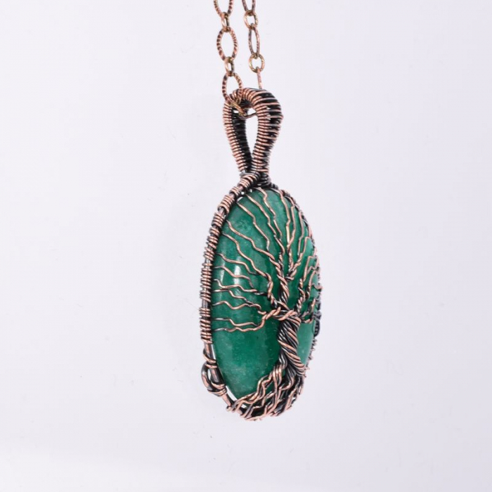 Colier cupru cu jad verde oval Copacul Vietii [3]