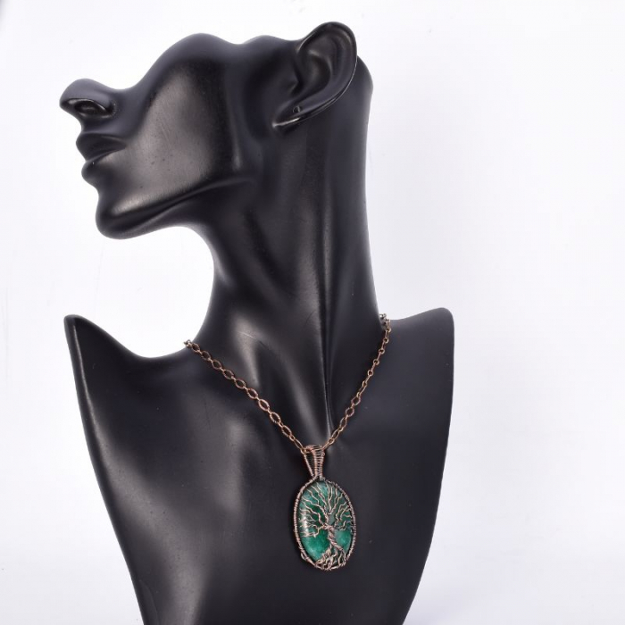 Colier cupru cu jad verde oval Copacul Vietii [2]