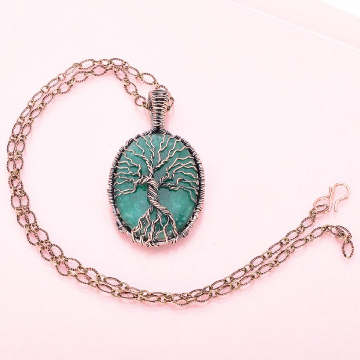 Colier cupru cu jad verde oval Copacul Vietii [4]