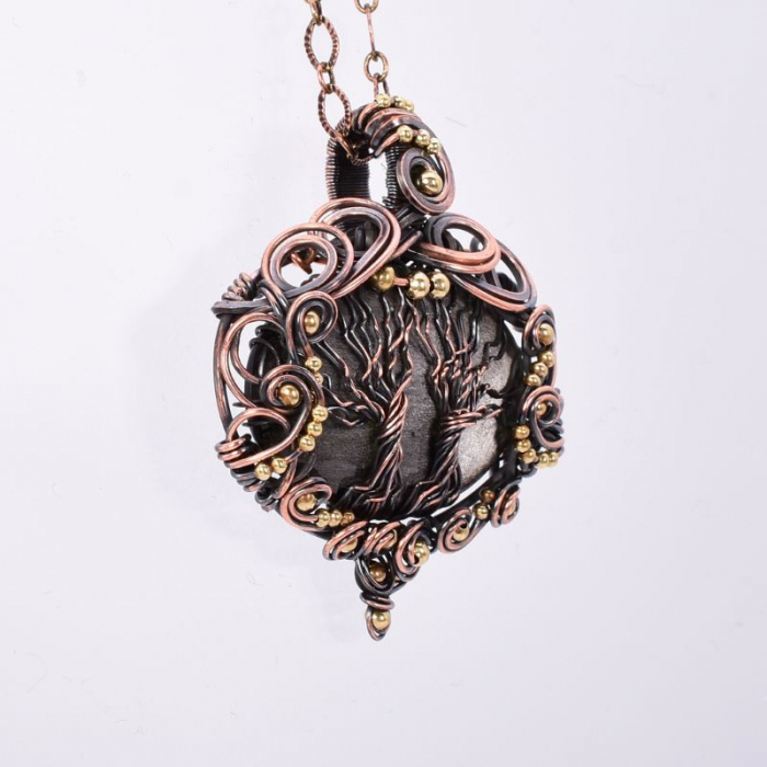 Colier cupru cu obsidian Copacul Vietii [5]