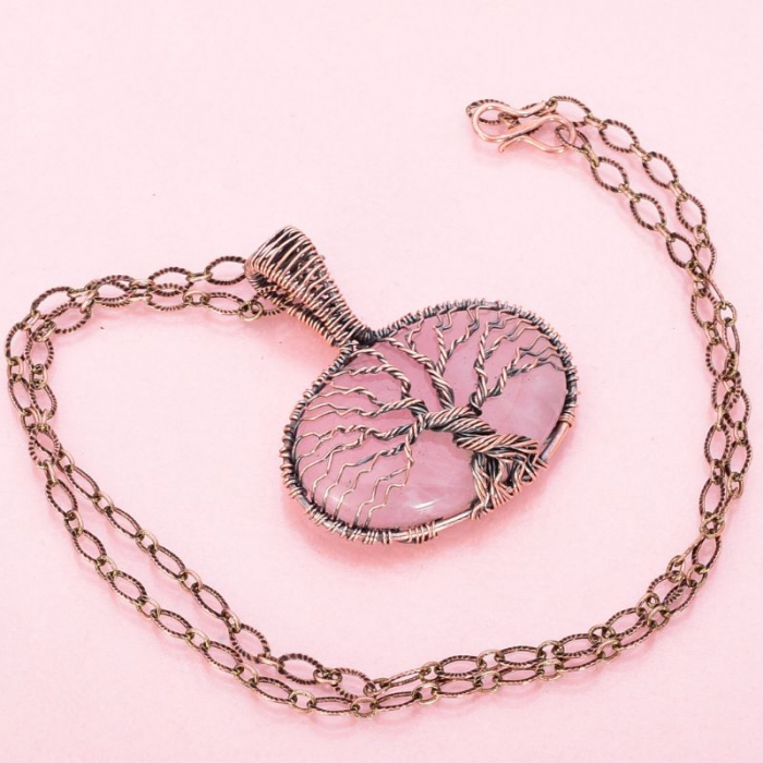 colier cupru oval cuart roz Copacul Vietii [4]
