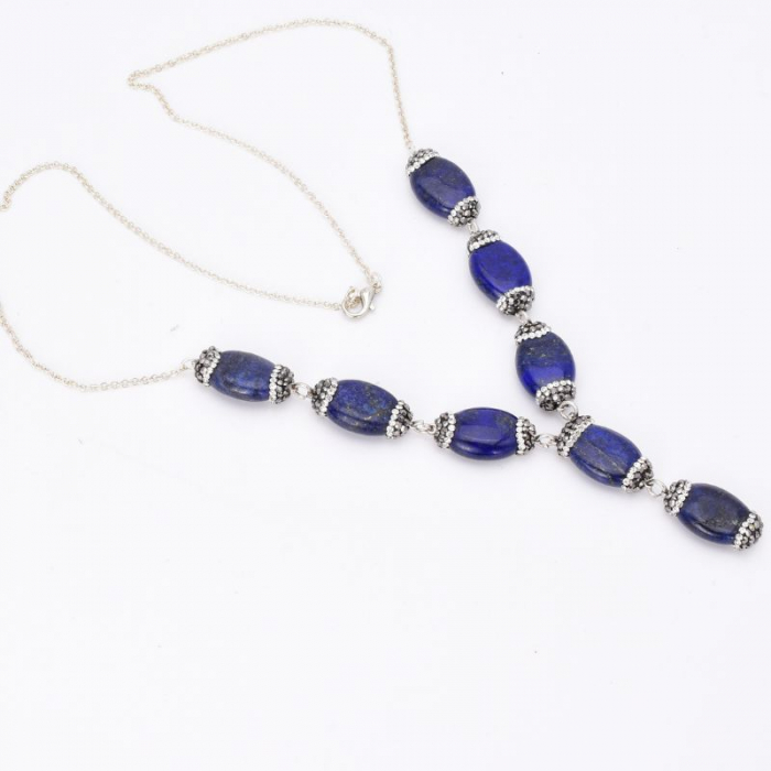 Colier de argint cu lapis lazuli, hematit si CZ [3]