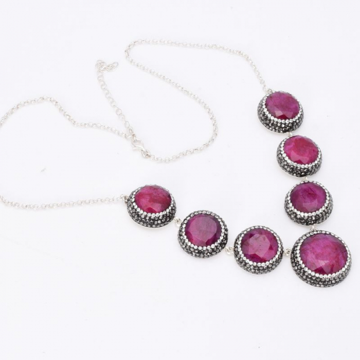 Colier de argint cu rubin natural rotund, hematit, CZ [3]