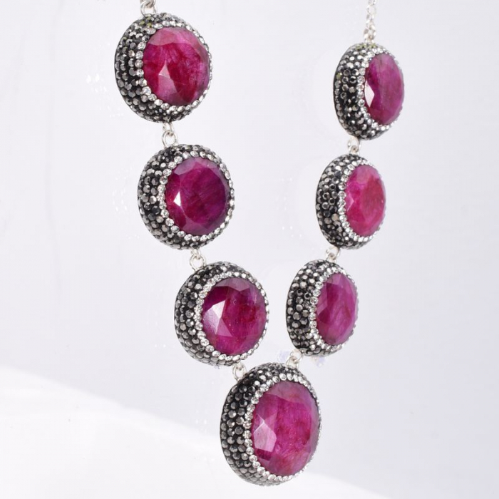 Colier de argint cu rubin natural rotund, hematit, CZ [5]