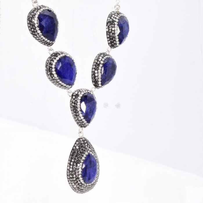 Colier din argint cu safir para, hematit si CZ [5]