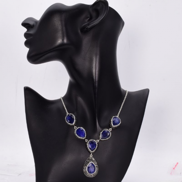 Colier din argint cu safir para, hematit si CZ [2]