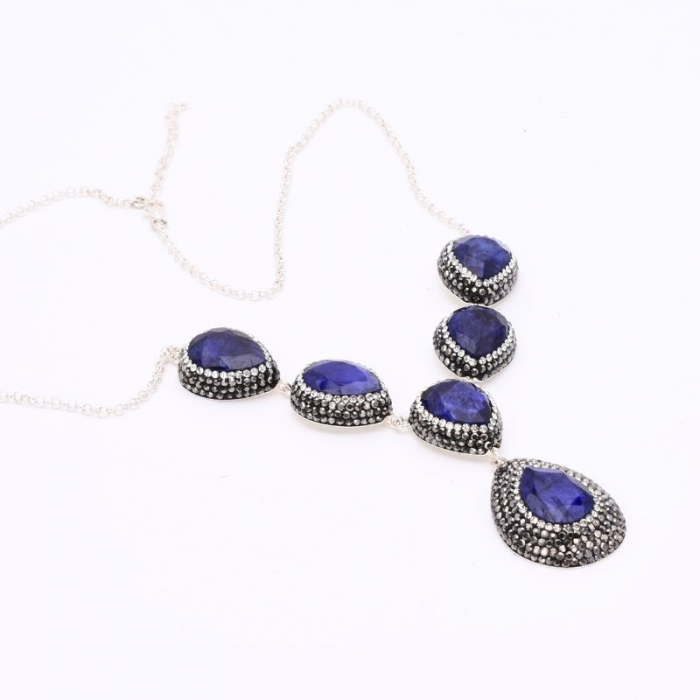 Colier din argint cu safir para, hematit si CZ [6]