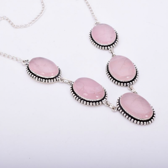 Colier din argint cu cuart roz, handmade in India [5]