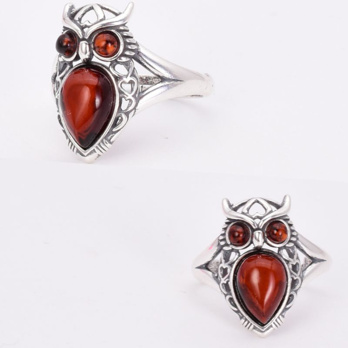 Inel argint ajustabil cu chihlimbar Bufnita [2]