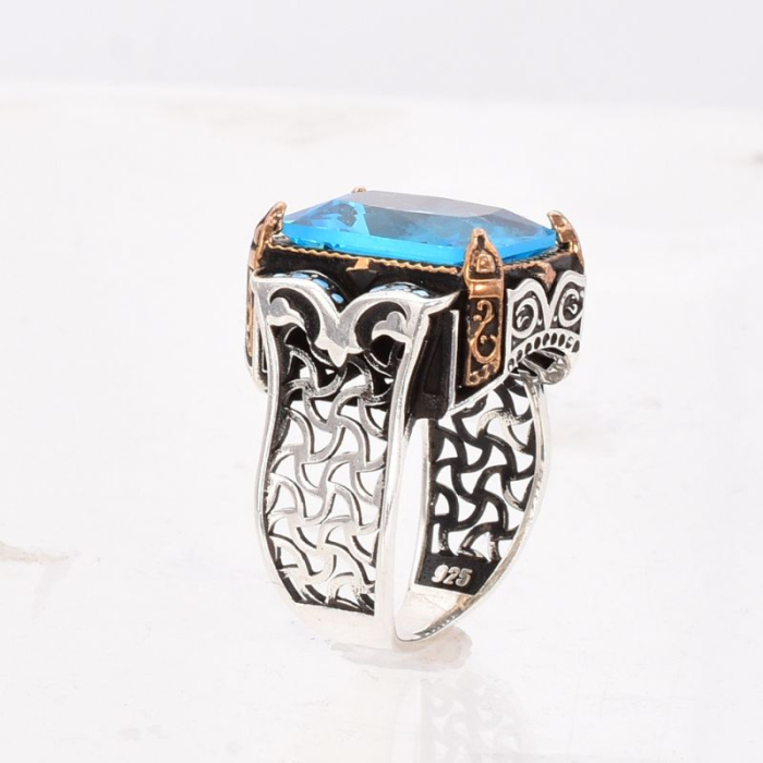 Inel barbatesc din argint cu topaz albastru, stil vintage, 62-63 [4]