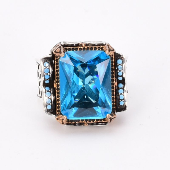 Inel barbatesc din argint cu topaz albastru, stil vintage, 62-63 [3]