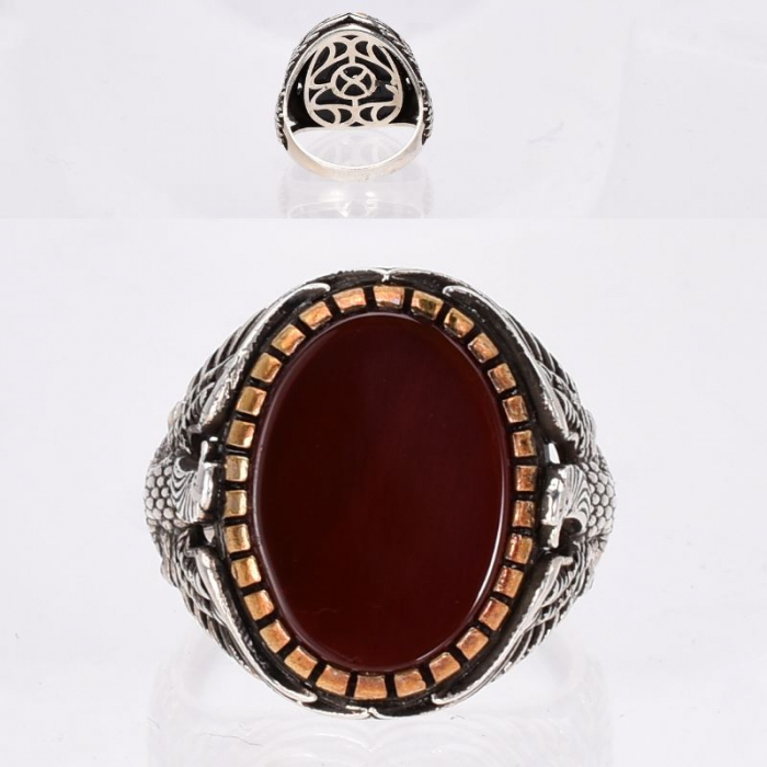 Inel argint barbati cu agat rosu Acvila Imperiala [3]