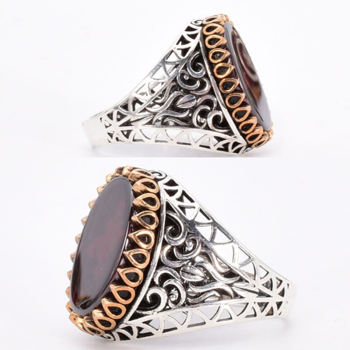 Inel argint barbati cu agat rosu Sigiliul de Foc [2]