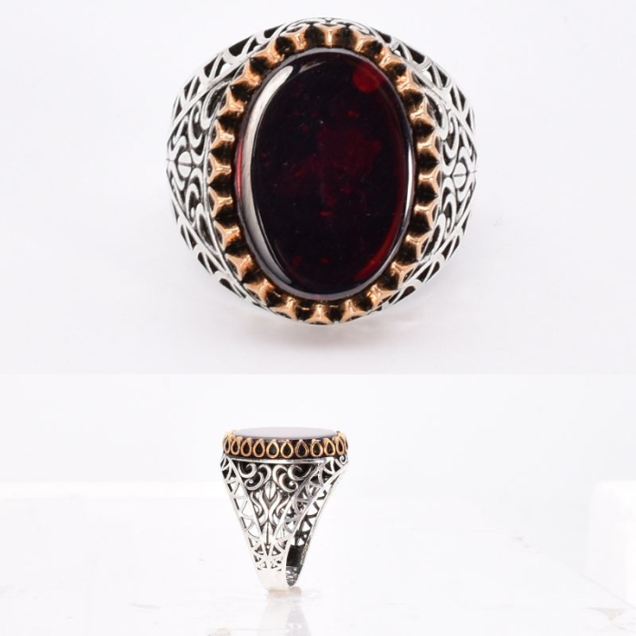Inel argint barbati cu agat rosu Sigiliul de Foc [3]
