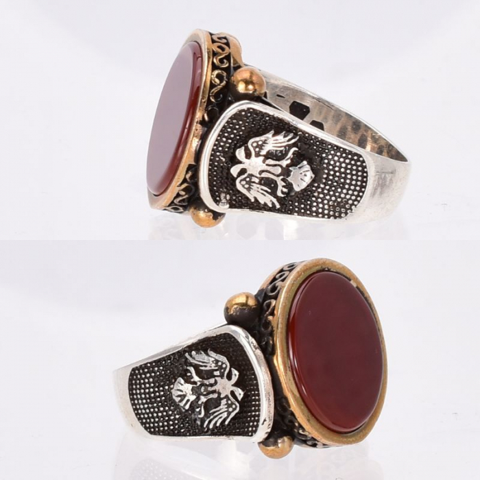 Inel argint barbati cu agat rosu Suveranitatea Vulturului [2]