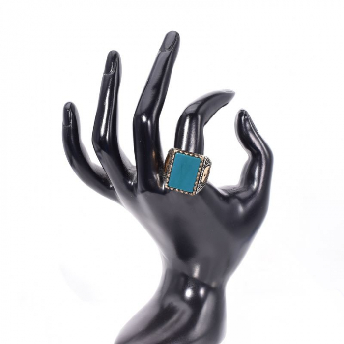 Inel argint barbati cu agat verde dreptunghiular plat, Steagul Turciei, 65-66 [4]