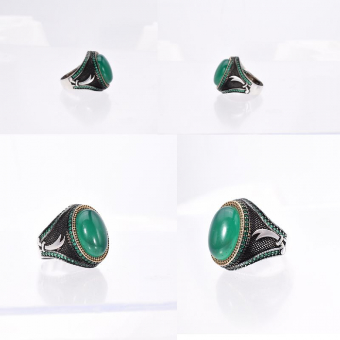 Inel argint barbati cu agat verde Iatagan [2]
