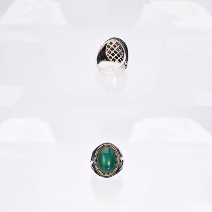 Inel argint barbati cu agat verde Iatagan [3]