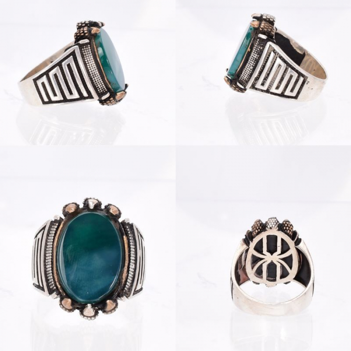 Inel argint barbati cu agat verde Ghearele Dragonului [2]