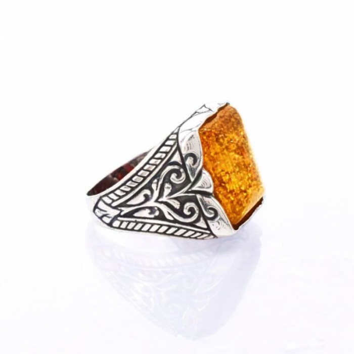 Inel argint barbati cu chihlimbar Baltic Titan [2]