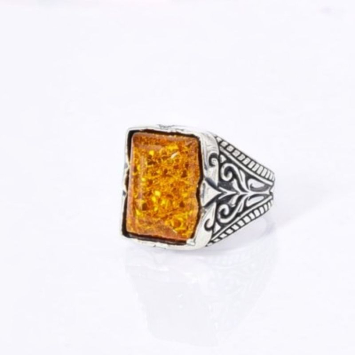 Inel argint barbati cu chihlimbar Baltic Titan [3]