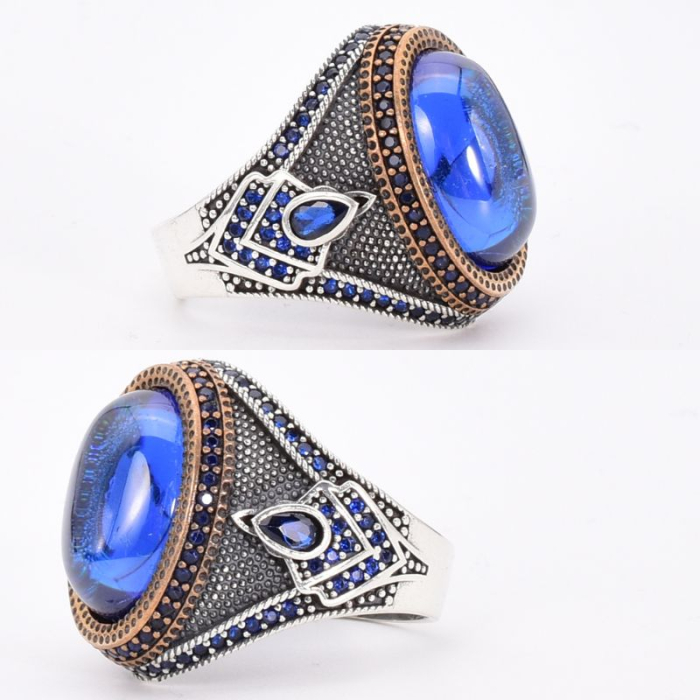 Inel argint barbati cu cianit si CZ albastre Azur Imperial, 66-67 [2]