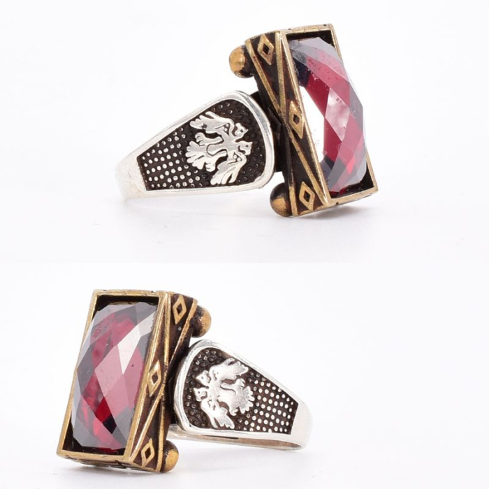 Inel argint barbati cu CZ rosu Rafinament Regal [2]