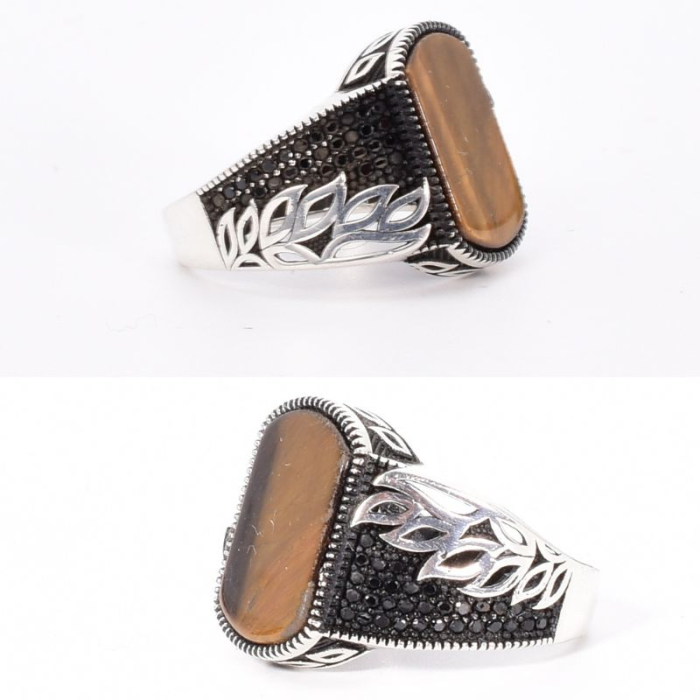 Inel argint barbati cu ochi de tigru plat [3]