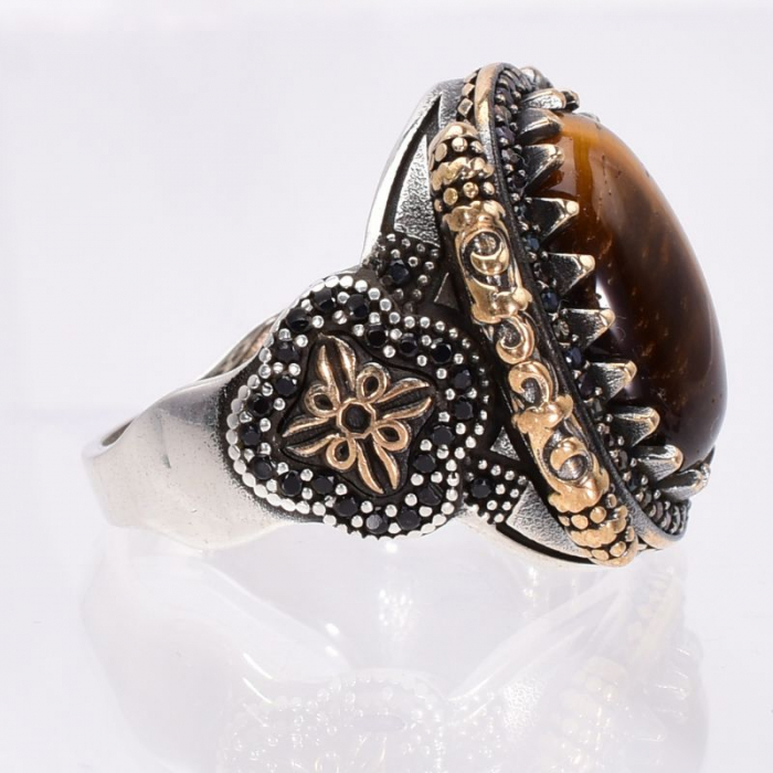 Inel argint barbati cu ochi de tigru si CZ Crucea Celtica [3]