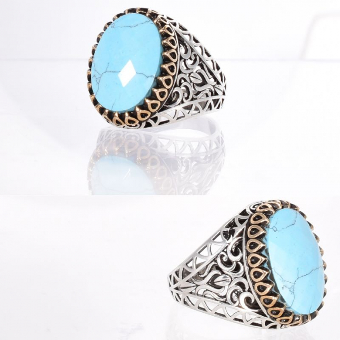 Inel argint barbati cu turcoaz reconstituit [2]