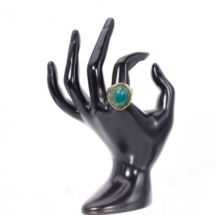 Inel argint barbati cu agat verde cab oval si CZ [4]