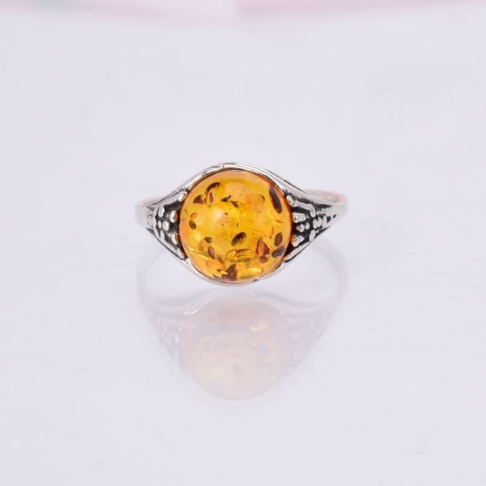 Inel argint cu chihlimbar cognac rotund [2]