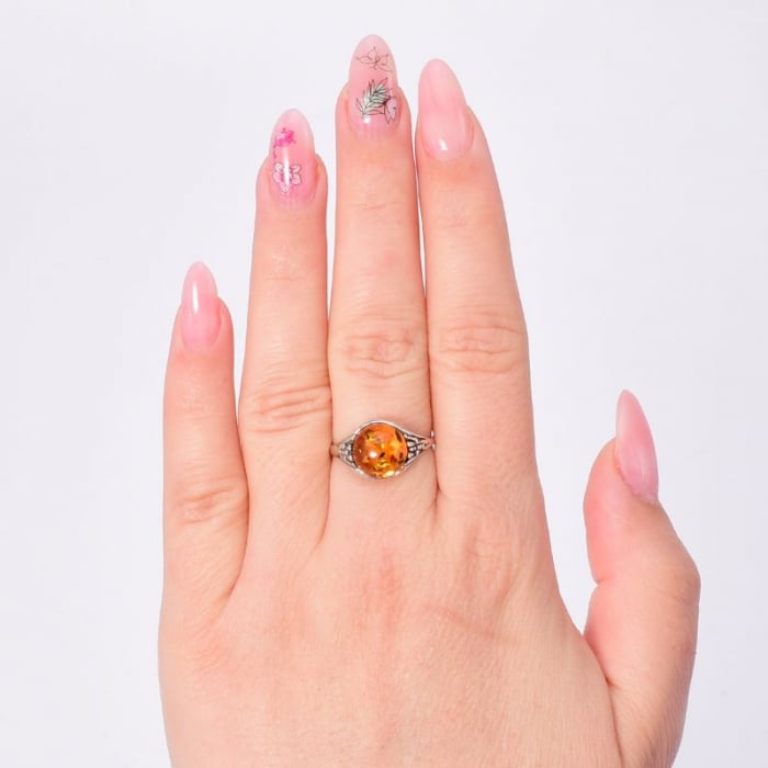 Inel argint cu chihlimbar cognac rotund [4]