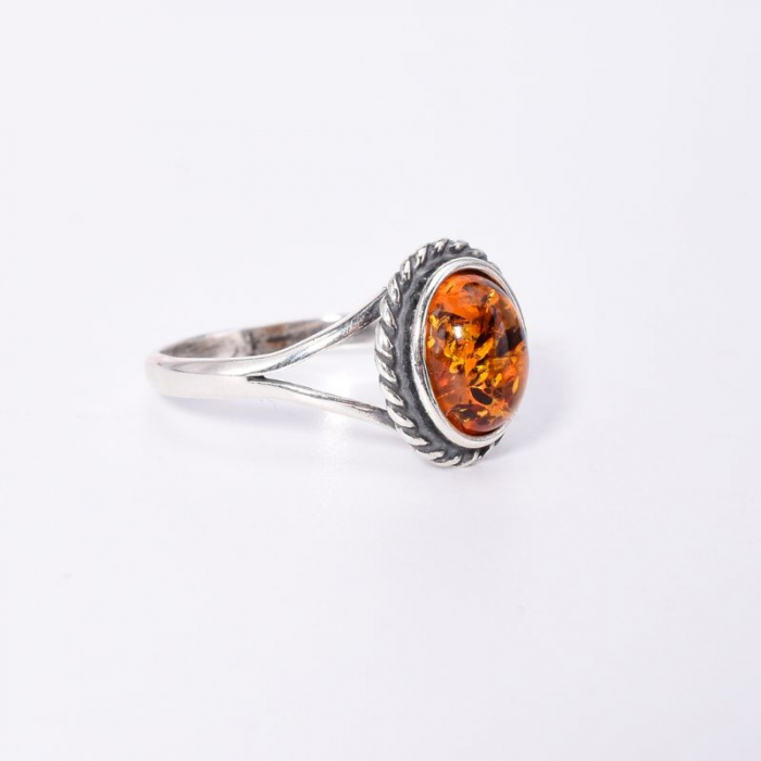 Inel argint chihlimbar oval, model funie rasucita [3]