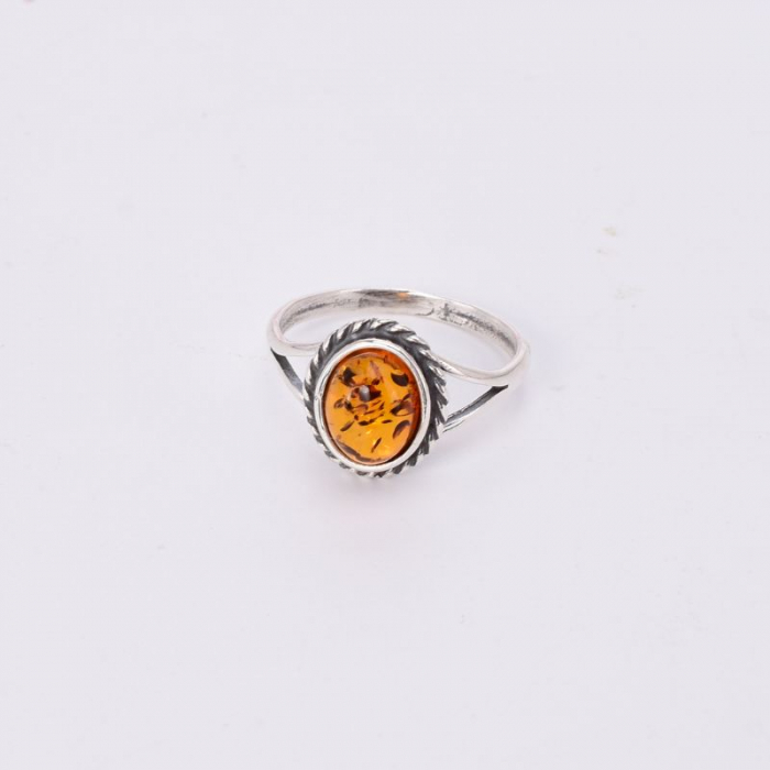 Inel argint chihlimbar oval, model funie rasucita [2]