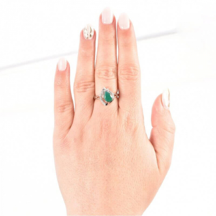 Inel argint cristale semipretioase agat verde si cubic zirconia [4]