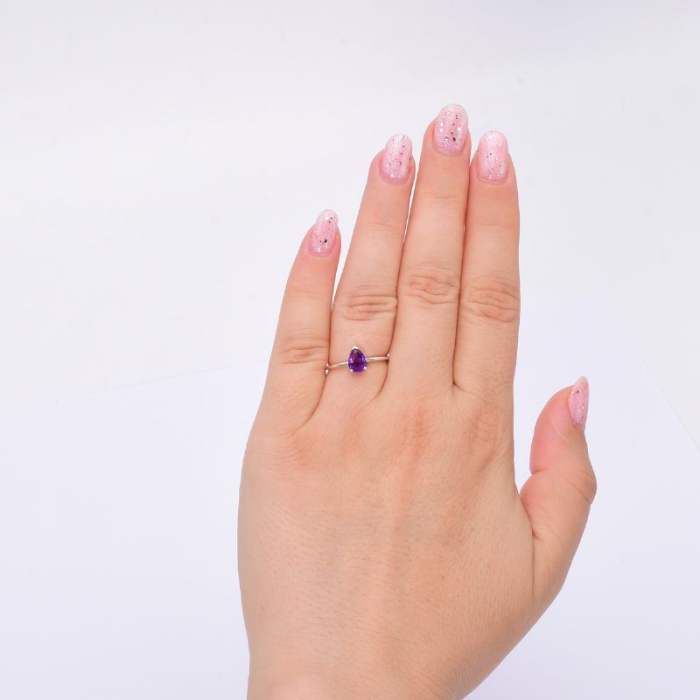 Inel argint cu ametist solitaire Raze Violet [3]
