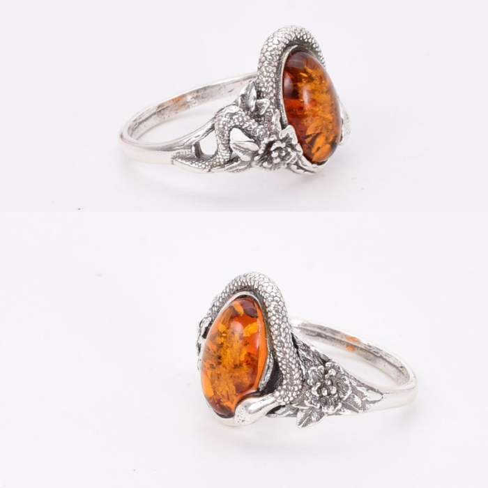 Inel argint cu chihlimbar Sarpe si Flori [3]