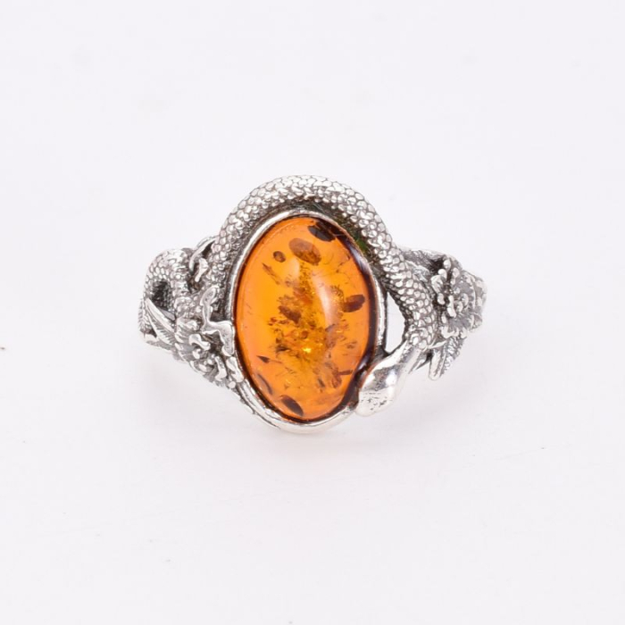 Inel argint cu chihlimbar Sarpe si Flori [2]