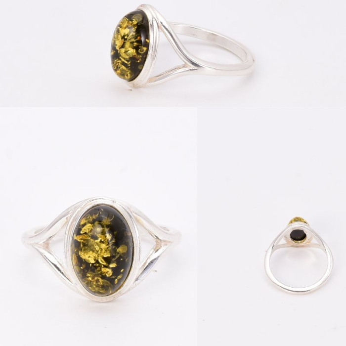 Inel argint cu chihlimbar verde oval [2]