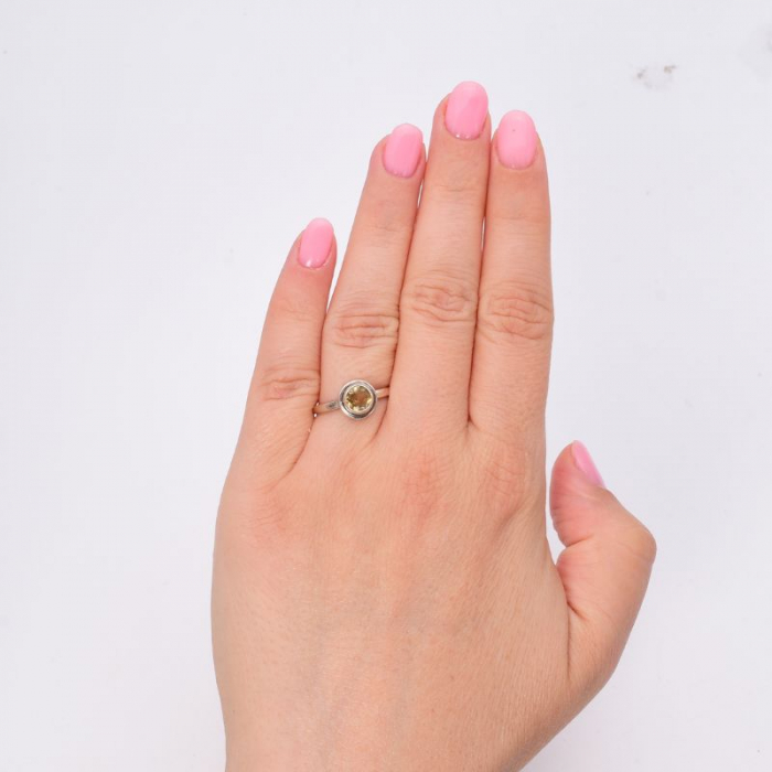 Inel argint cu citrin rotund solitaire [2]