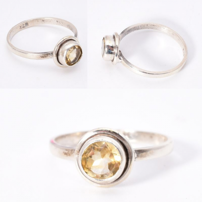 Inel argint cu citrin rotund solitaire [3]