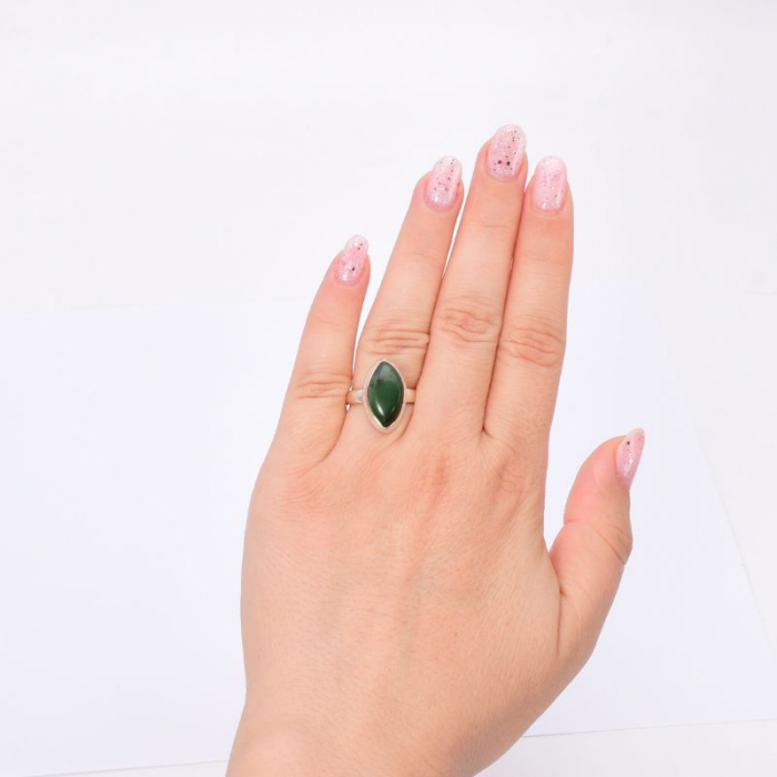 Inel argint cu jad verde nefrit, marchiz [3]