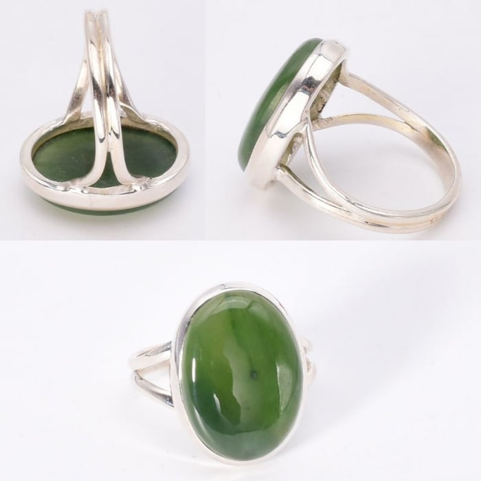 Inel argint cu jad verde nefrit, oval Verde Sacru [2]