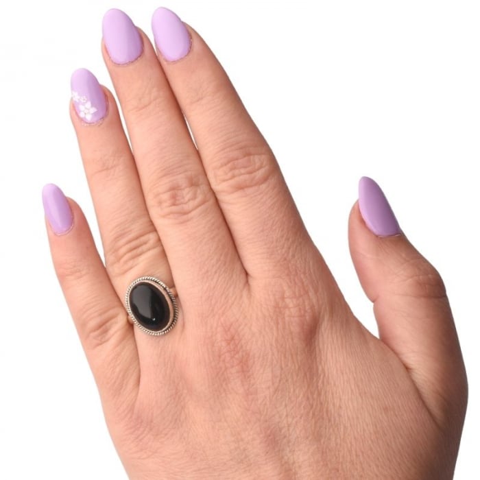 Inel argint cu onix negru cabochon Funie Rasucita [4]