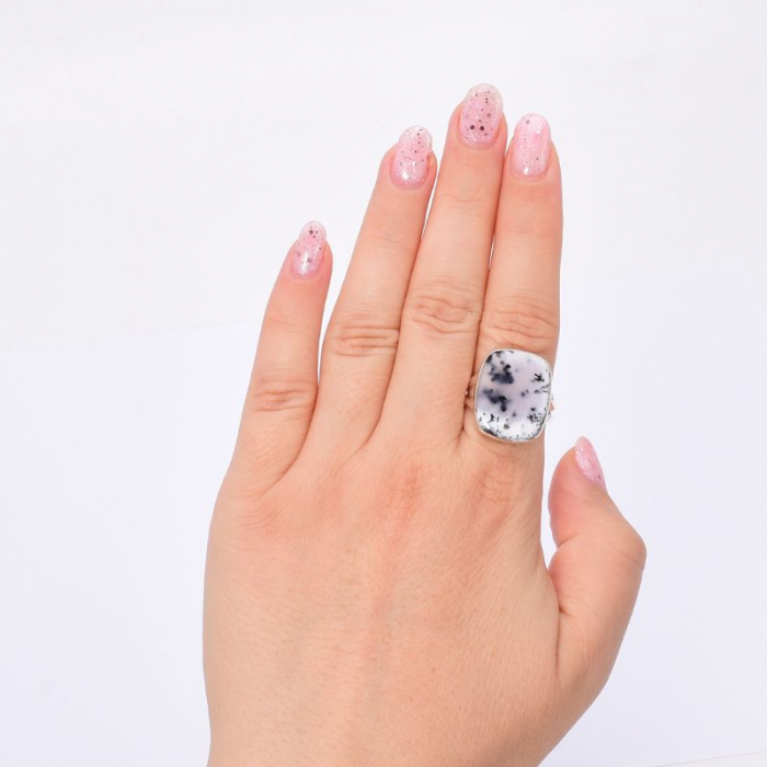 Inel argint cu opal dendritic patrat Iarna pe Ulita [3]