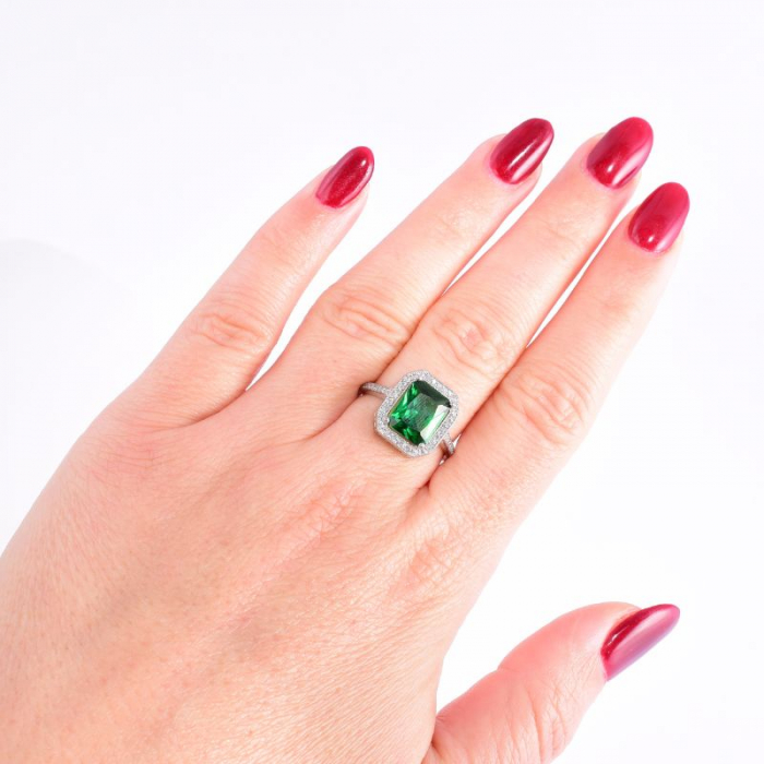 Inel argint cu piatra cubic zirconia verde [3]