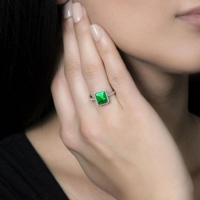 Inel argint cu piatra cubic zirconia verde [2]