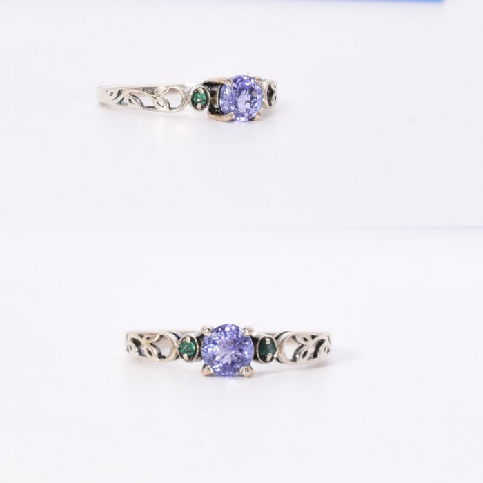 Inel argint cu tanzanit si smarald Trilogia Pretioasa [3]